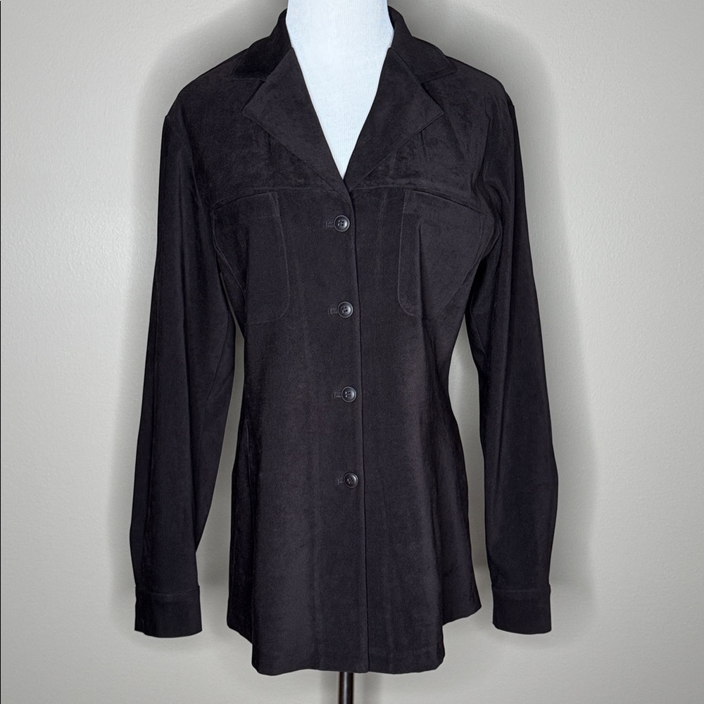 Express womens medium double pocket chocolate brown shacket button front.